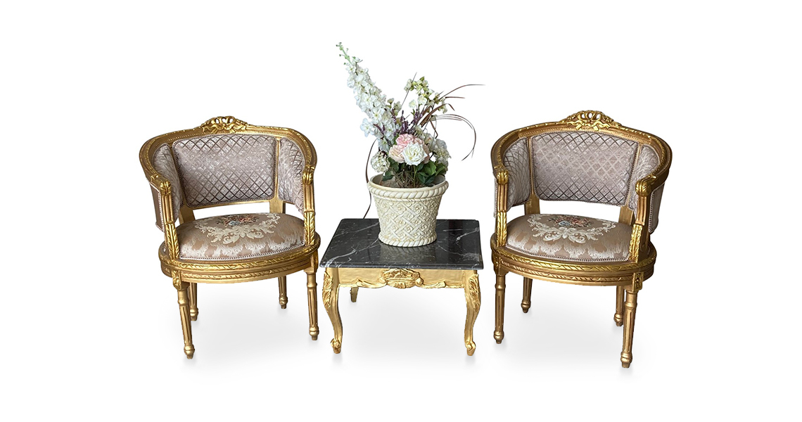 Barock Sessel Gold beige mit Beistelltisch