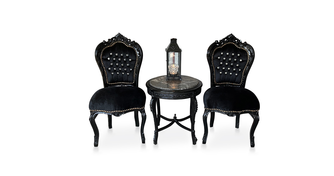 Barock Stuhl schwarz Kristall mit Beistelltisch
