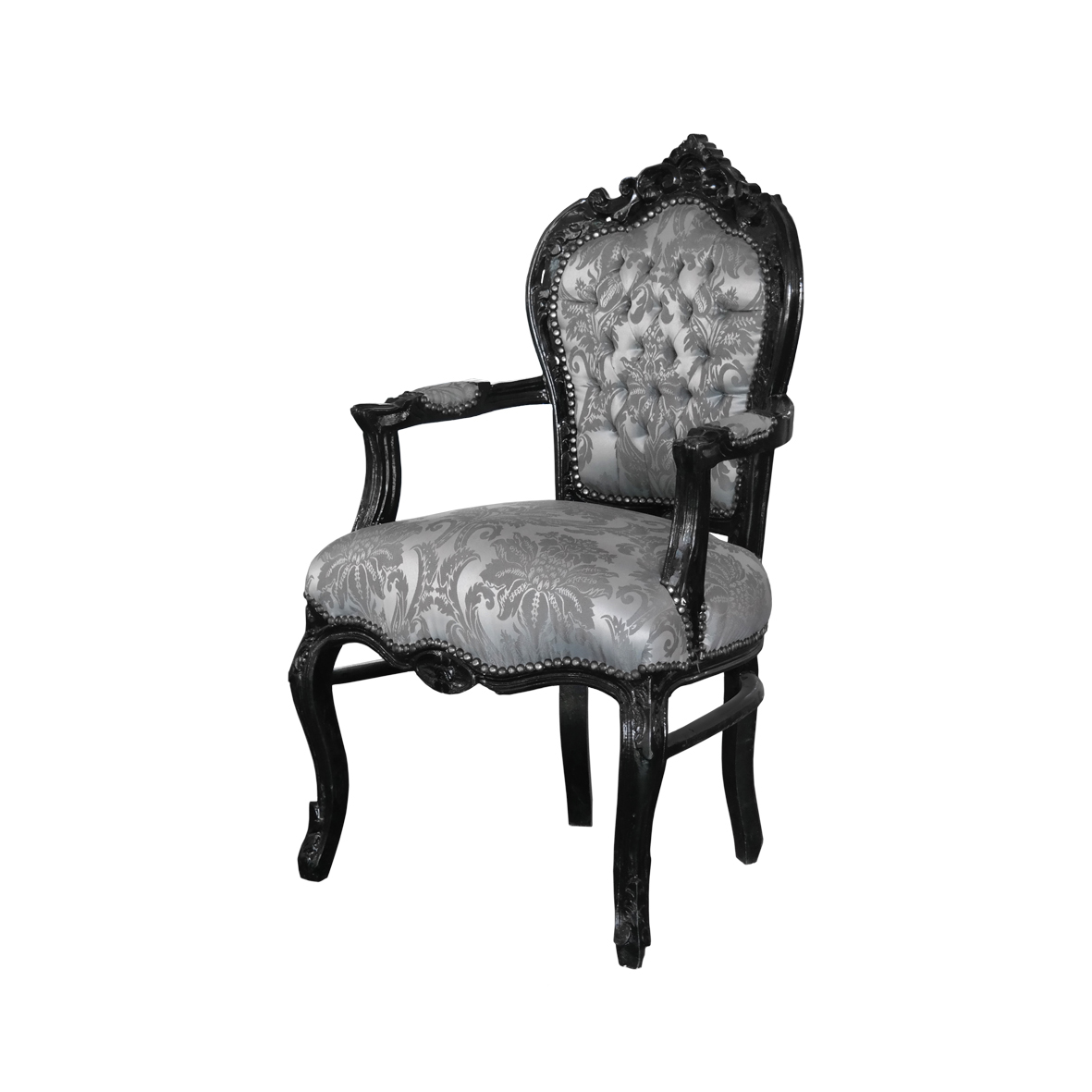 Barockstuhl mit Armlehne schwarz/silber-gemustert